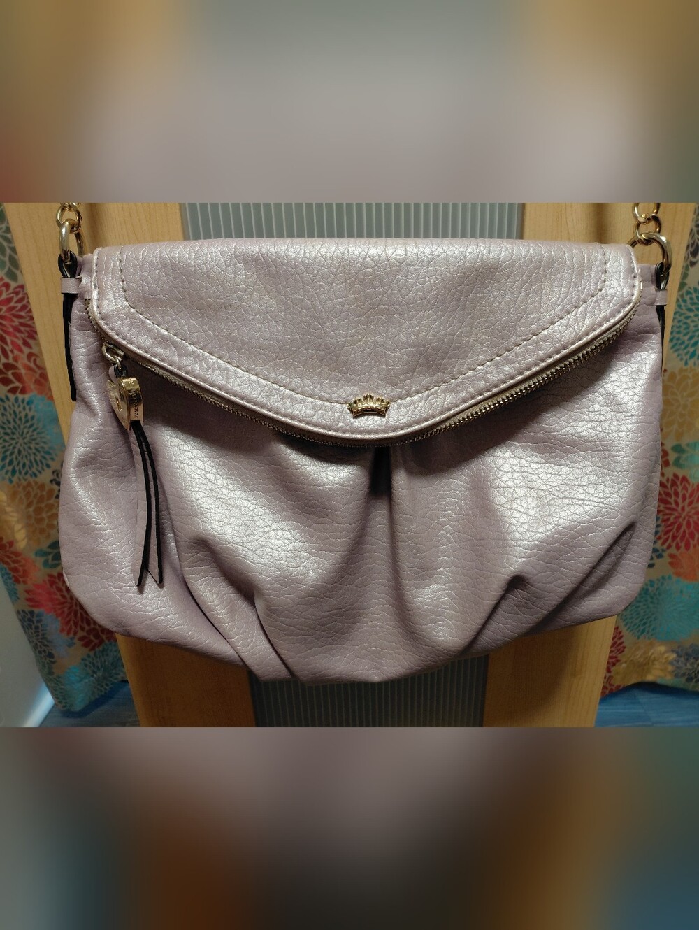 Juicy Couture Lavender Fold-Over Crossbody Bag W/ Gold Chain Adjustable Strap
